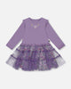 Bi-Material Dress With Muslin And Mesh Skirt Purple Gray