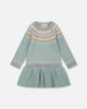 Jacquard Sweater Dress With Ribbed Skirt Jade Green