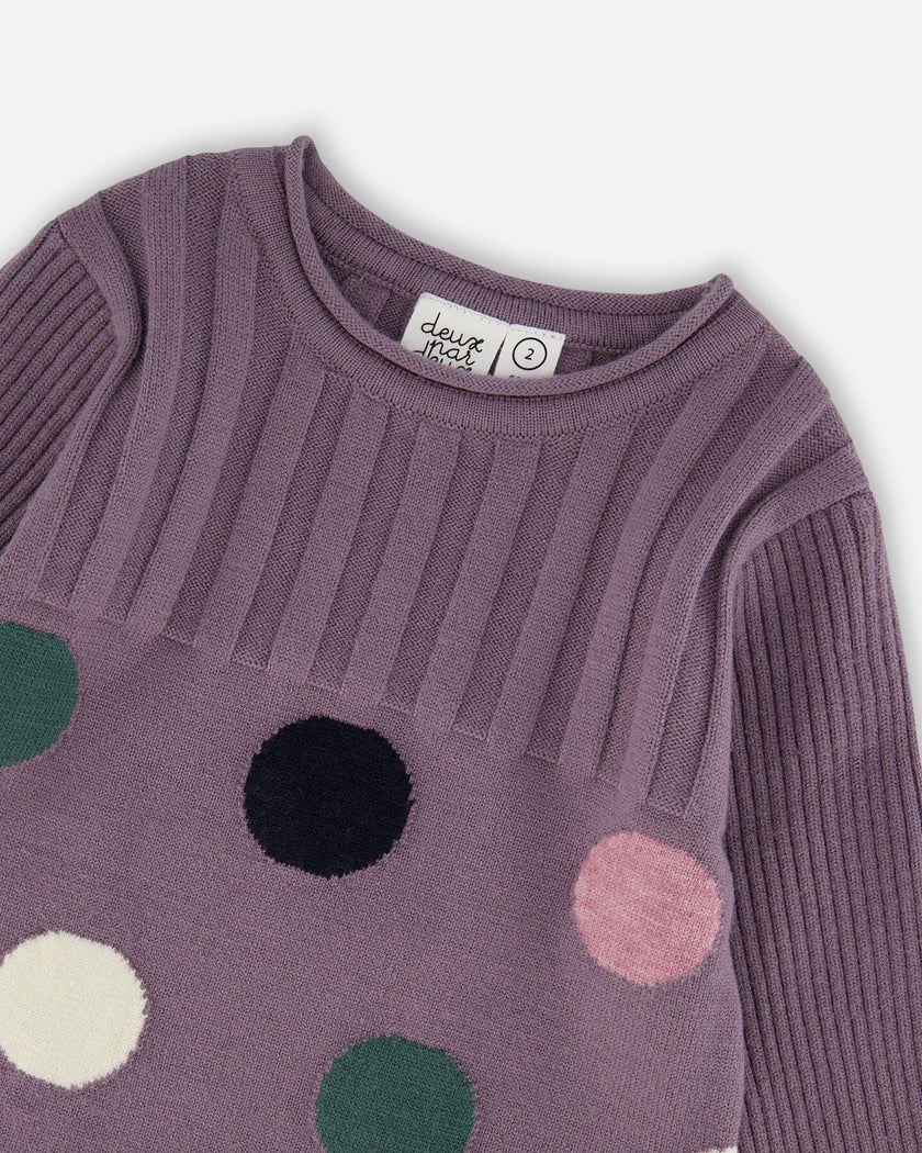 Jacquard Sweater Dress With Polka Dot Pattern Purple Gray