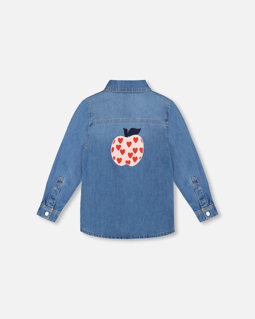 Denim Shirt Light Blue With Patch Pockets And Apple Patch