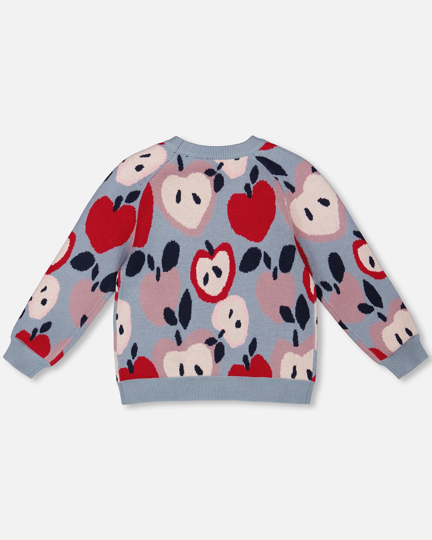 Knit Sweater Blue And Red With Apple Heart Jacquard