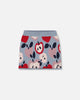 Knit Skirt Blue And Red With Apple Heart Jacquard