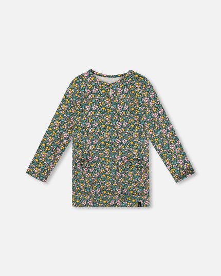 Jersey Tunic Green With Floral Print