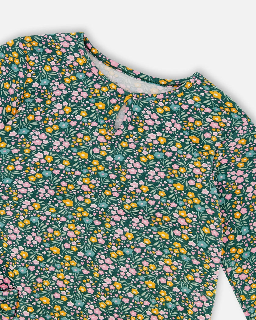Jersey Tunic Green With Floral Print