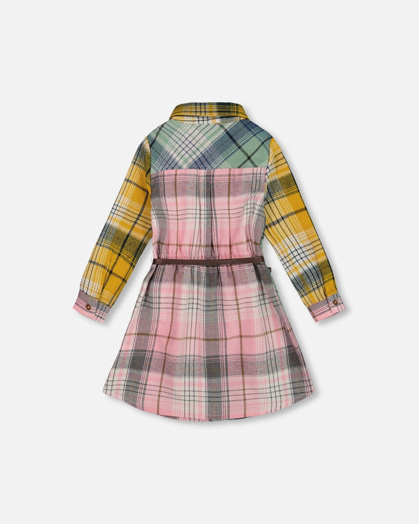 Shirt Dress With Belt Green Pink And Yellow