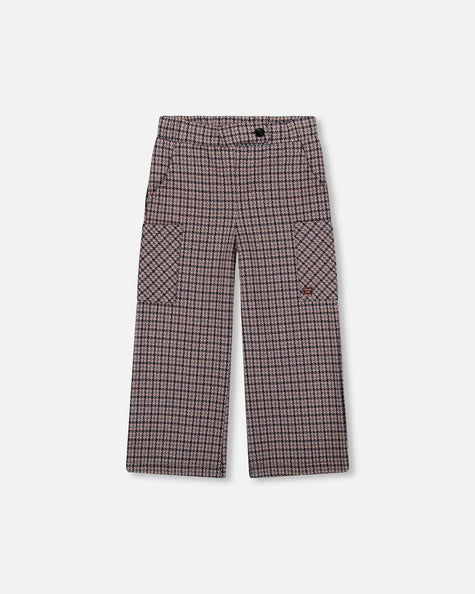 Jacquard Knit Flare Pants With Houndstooth Pattern