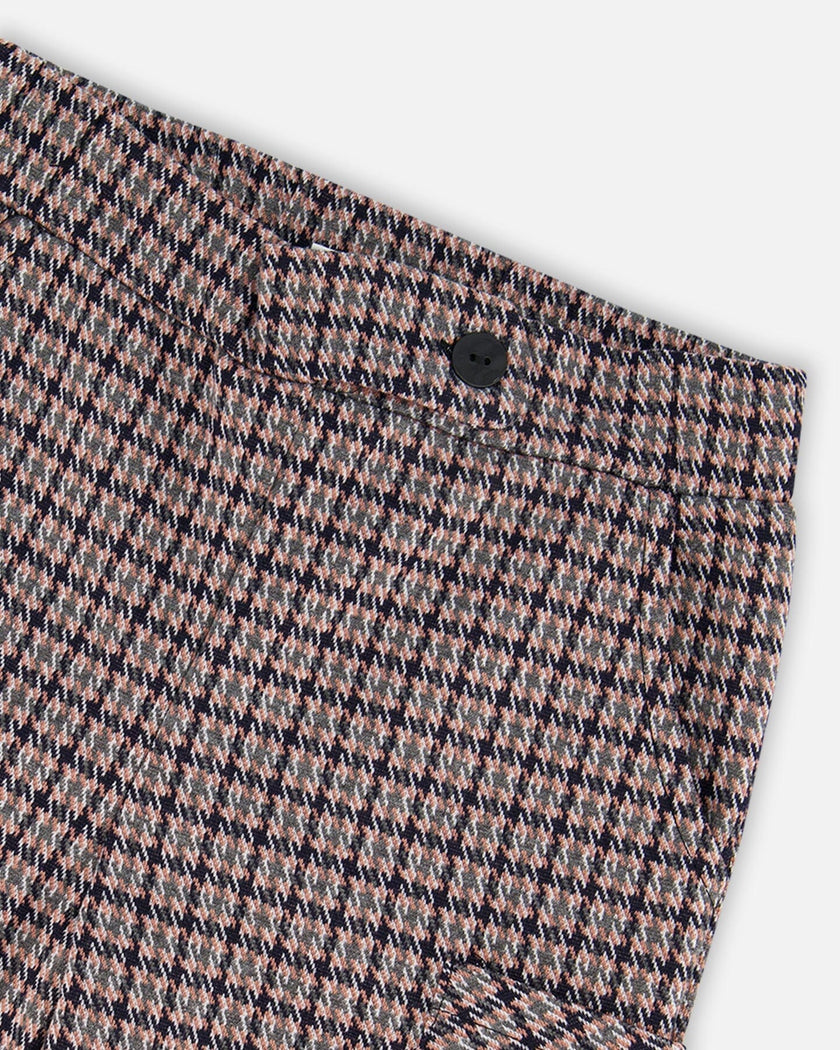 Jacquard Knit Flare Pants With Houndstooth Pattern