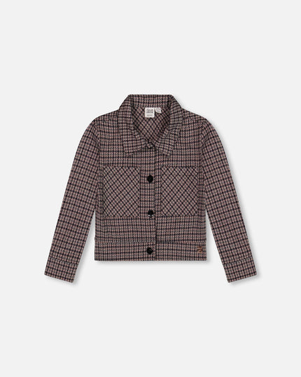 Jacquard Knit Jacket With Houndstooth Pattern