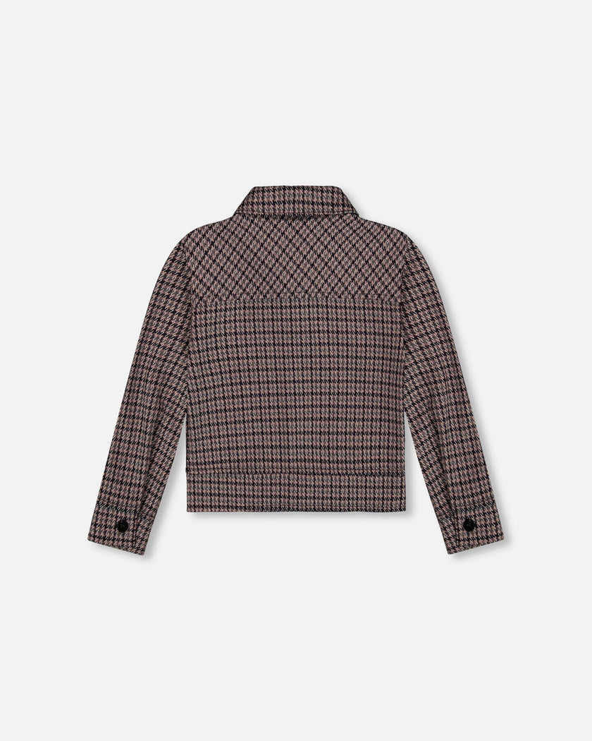 Jacquard Knit Jacket With Houndstooth Pattern