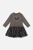 Bi-Material Dress Black With Mesh Skirt And Heart