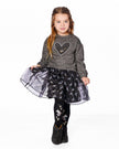 Bi-Material Dress Black With Mesh Skirt And Heart