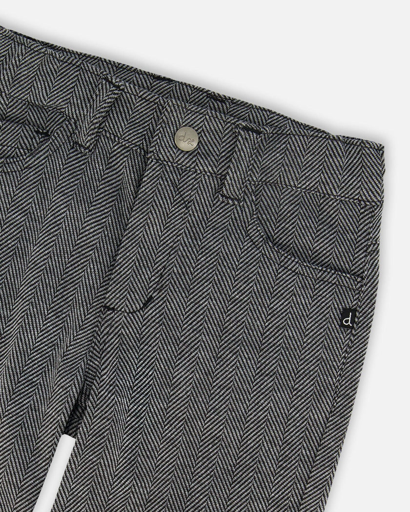 Stretch Jacquard Pants Grey Herringbone