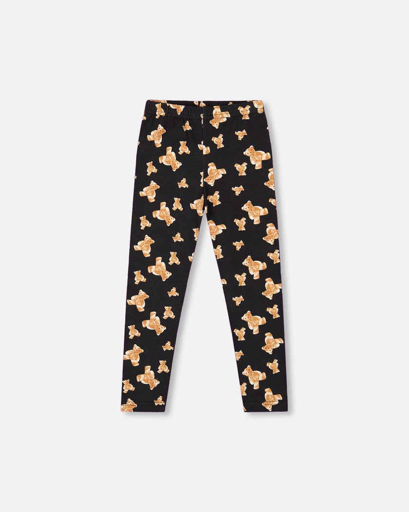 Jersey Leggings Black Teddy Bear Print