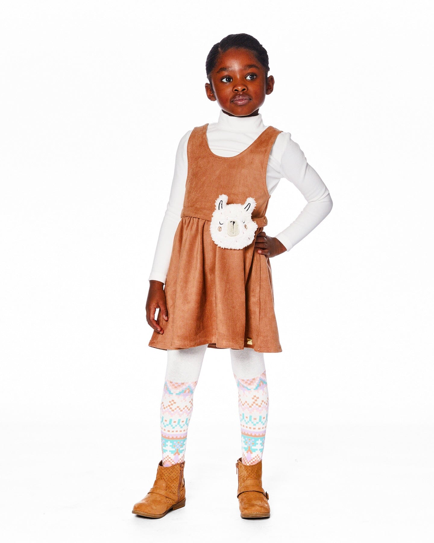 Stretch Suede Effect Jumper Light Pecan Brown With Llama Bag