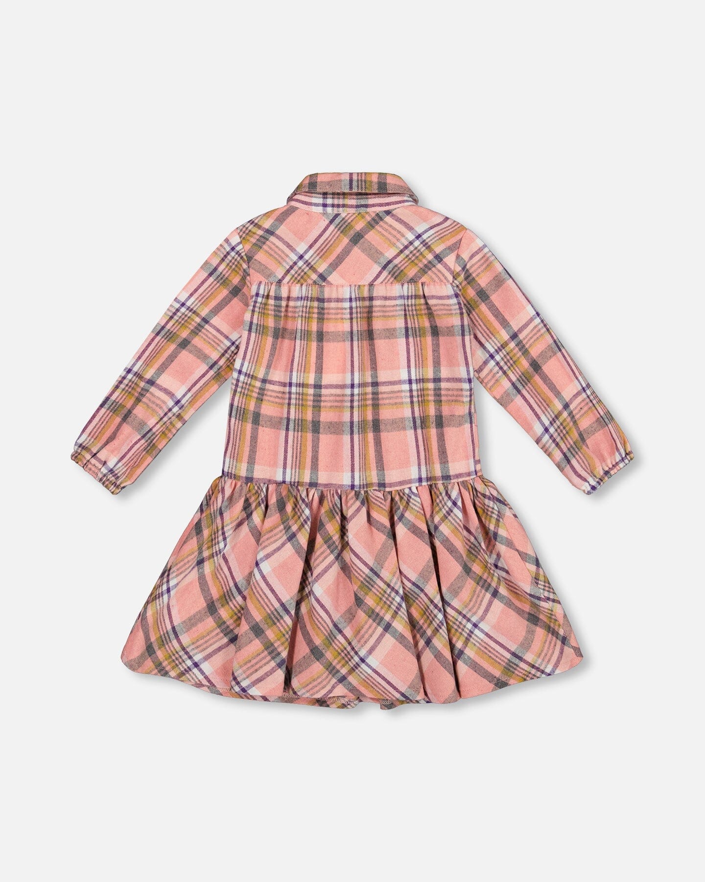 Shirt Plaid Dress With Frill Pink, Yellow And Gray