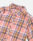 Shirt Plaid Dress With Frill Pink, Yellow And Gray