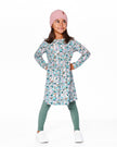 Half Button Organic Cotton Dress Blue Llama Print