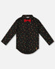 Printed Poplin Shirt Black And Multicolor With Bow Tie