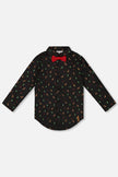 Printed Poplin Shirt Black And Multicolor With Bow Tie