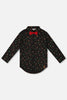 Printed Poplin Shirt Black And Multicolor With Bow Tie