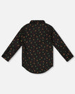 Printed Poplin Shirt Black And Multicolor With Bow Tie