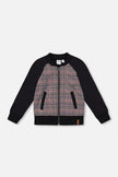 Bi-Material Zip Front Jacket Gray And Black Plaid