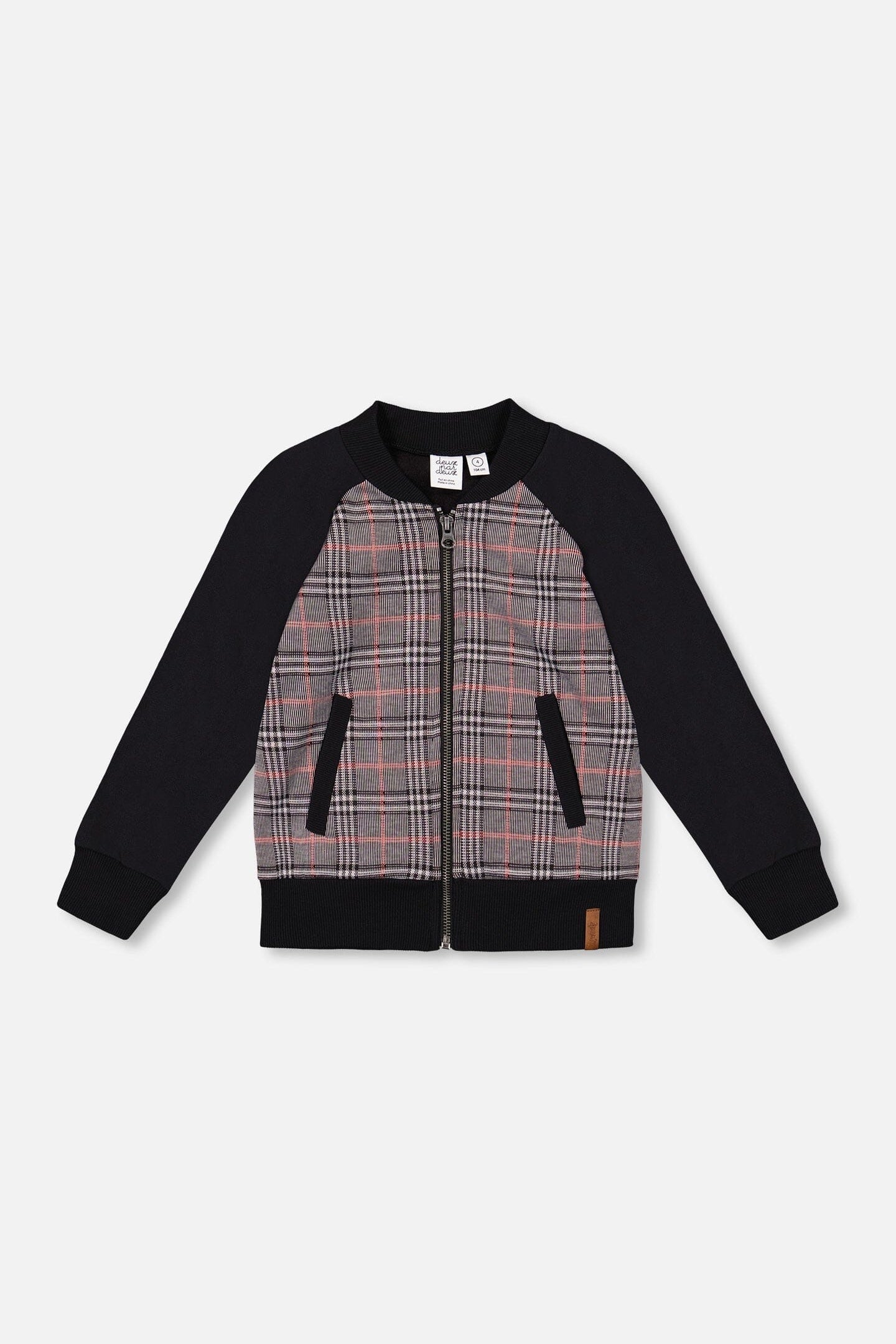 Bi-Material Zip Front Jacket Gray And Black Plaid