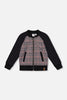 Bi-Material Zip Front Jacket Gray And Black Plaid