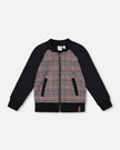 Bi-Material Zip Front Jacket Gray And Black Plaid