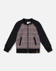 Bi-Material Zip Front Jacket Gray And Black Plaid