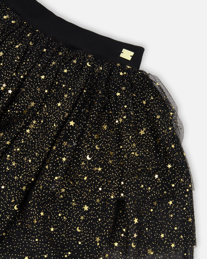 Multi Layer Glittering Mesh Skirt Black