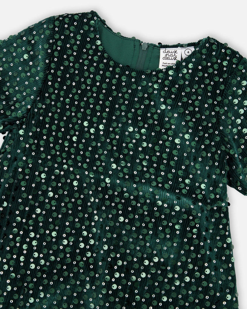 Velvet Short Sleeve Dress Forest Green
