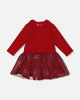 Bi-Material Dress With Glittering Skirt Red