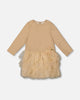 Glittering Mesh Skirt Party Dress Beige