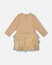 Glittering Mesh Skirt Party Dress Beige