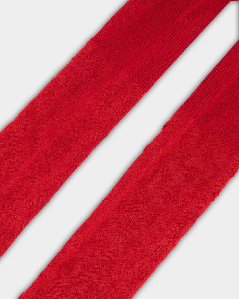 Knit Tights Red With Tone-On-Tone Star Pattern