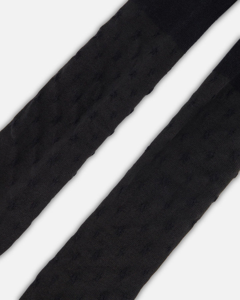 Knit Tights Black With Tone-On-Tone Star Pattern