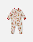 One-Piece Organic Cotton Pajama Beige Girly Reindeer Print