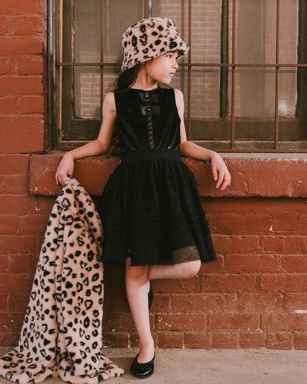Sleeveless Bi-Material Velour And Mesh Dress Black