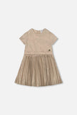 Short Sleeve Dress With Pleated Skirt Light Caramel