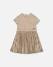 Short Sleeve Dress With Pleated Skirt Light Caramel