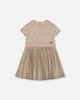 Short Sleeve Dress With Pleated Skirt Light Caramel