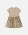 Short Sleeve Dress With Pleated Skirt Light Caramel
