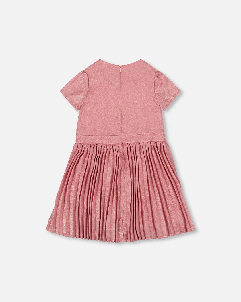 Short Sleeve Dress With Pleated Skirt Dusty Pink