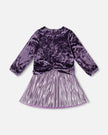 Long Sleeve Bi-Material Velour And Jersey Dress Purple Gray