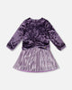 Long Sleeve Bi-Material Velour And Jersey Dress Purple Gray