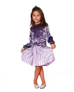Long Sleeve Bi-Material Velour And Jersey Dress Purple Gray