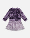 Long Sleeve Bi-Material Velour And Jersey Dress Purple Gray