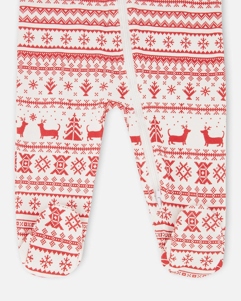 Organic Cotton Baby One-Piece Pajama Red And White Fairisle