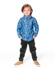 Printed Long Sleeve Button Front Chambray Shirt Blue
